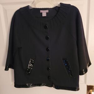 BLACK CROPPED JACKET WITH PATENT LEATHER TRIM